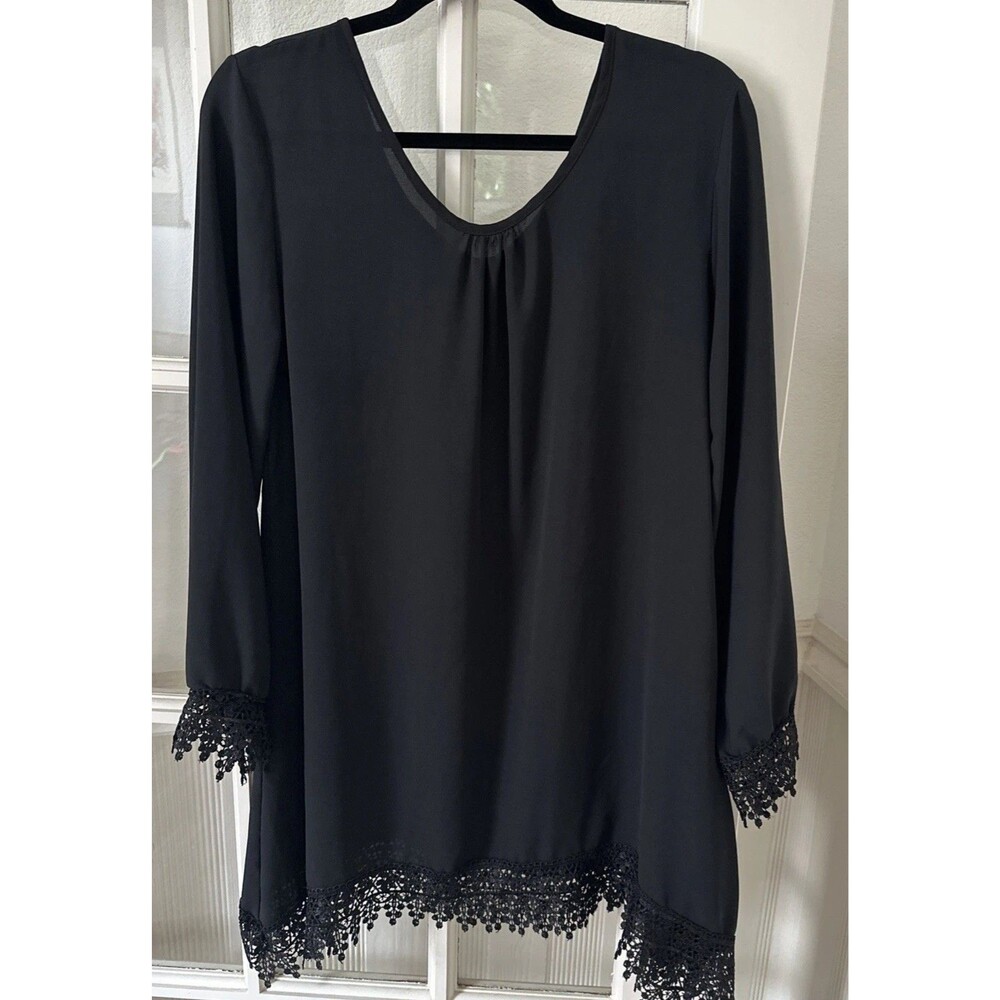 Black Lace Trim Dress Womens XL
